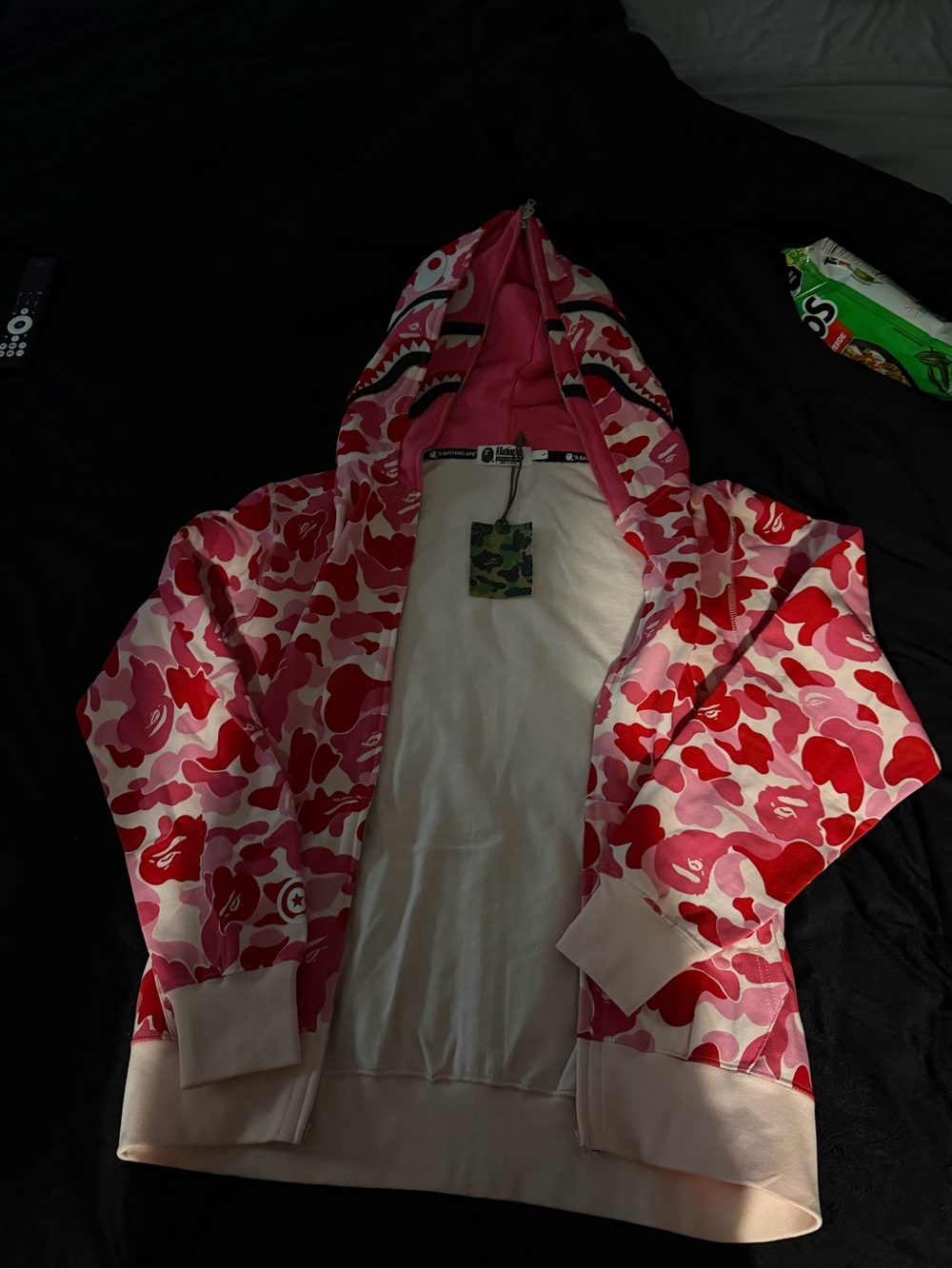 Bape Pink & Red Camo Shark Zip Hoodie